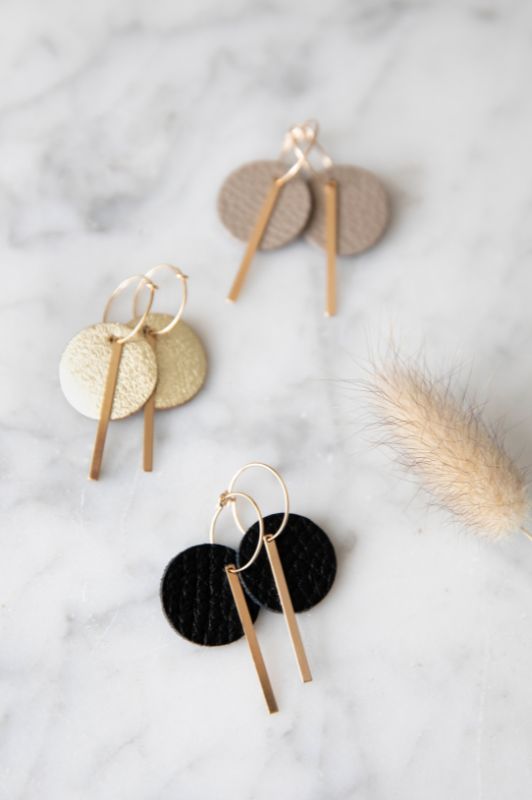 Earrings confetti me or you*leather gold filled